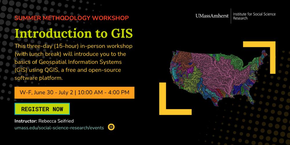 This three-day (15-hour) in-person workshop (with lunch break) will introduce you to the basics of Geospatial Information Systems (GIS) using QGIS, a free and open-source software platform.