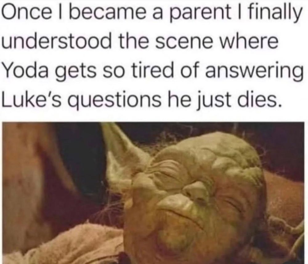 Once I became a parent I finally understood the scene where Yoda gets so tired of answering Luke's questions he just dies.