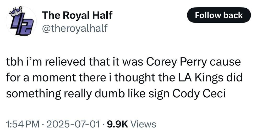 tbh i'm relieved that it was Corey Perry cause for a moment there i thought the LA Kings did something really dumb like sign Cody Ceci