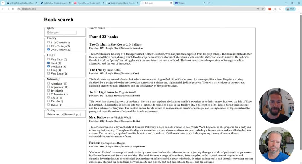Faceted search in action with books selected by century they were written in and length of book.