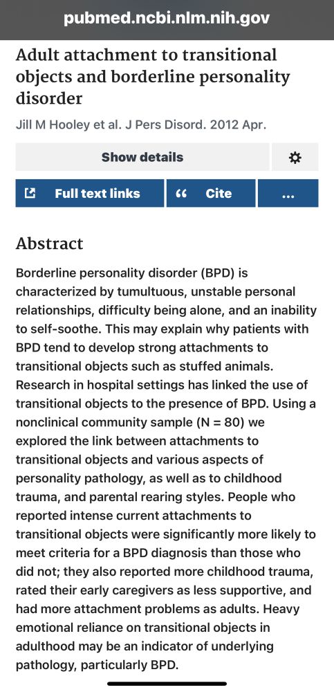 Same thing, but “transitional objects” instead of stuffed animals specifically.