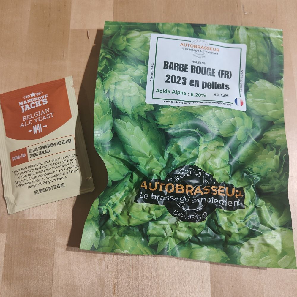 Photo du packaging du houblon et de la levure qui sera utilisé pour ce brassage.