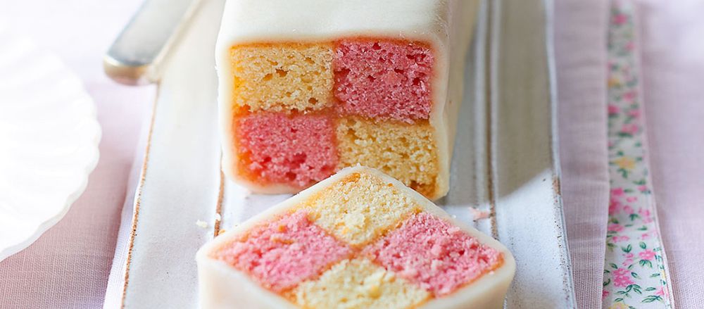 Cross section of Battenberg cake. 
