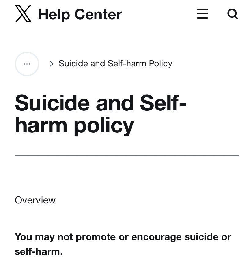 X’s policy saying users may not promote or encourage suicide or self-harm