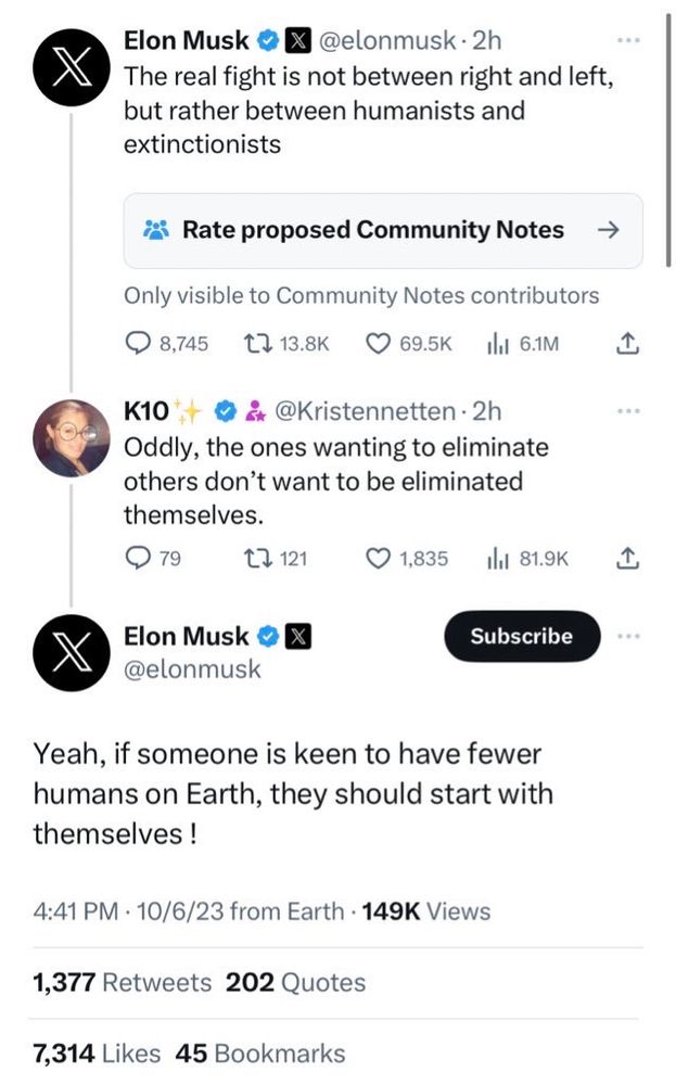 Elon Musk: if someone is keen to have fewer humans on Earth, they should start with themselves!