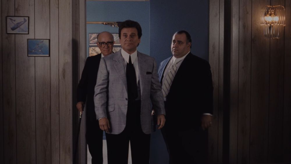 Still of actor Joe Pesci in Goodfellas about to discover his fate. 
