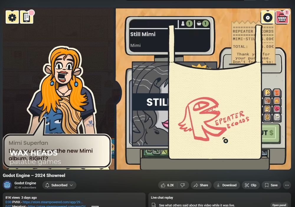 A screenshot showing the game in the youtube channel of Godot Engine