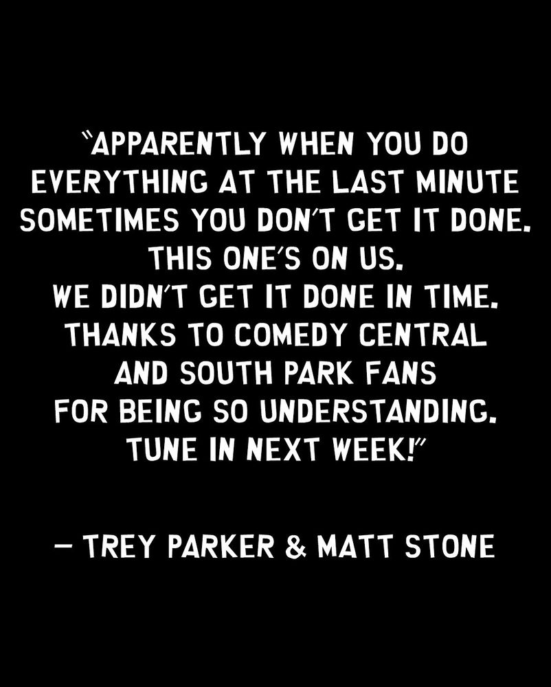 Instagram bericht over uitstel South Park aflevering 2705