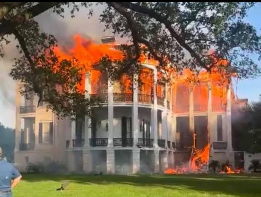 A picture of the Nottaway plantation house on fire this week