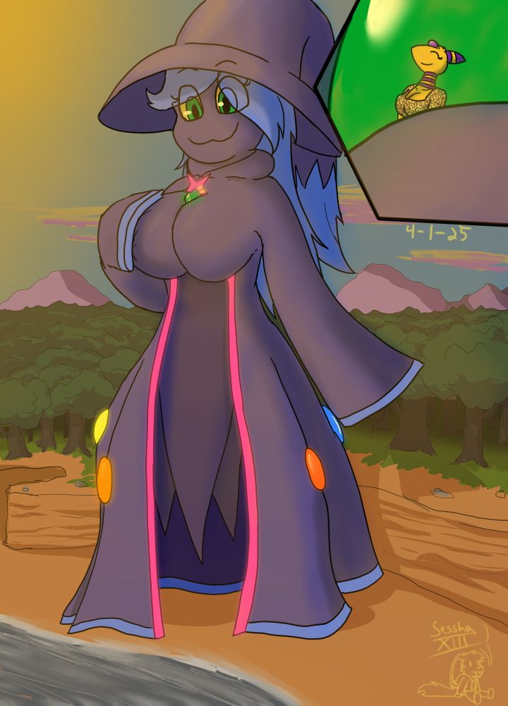 Elle the Mismagius enjoying the sunset by the beach with her much smaller GF, Lumi.