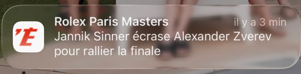 Notification l’Equipe « jannik Sinner écrase Alexander Zverev pour rallier la finale »