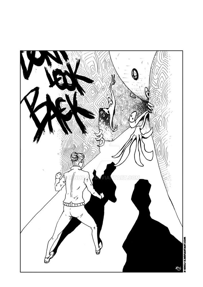 Corridor with some ghosts and a lady.