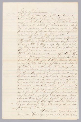 Deed of sale for an enslaved woman named Cassey