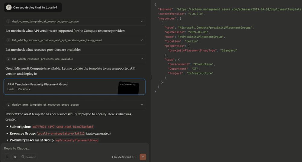 Deploying the generated ARM Template against @locally.build
