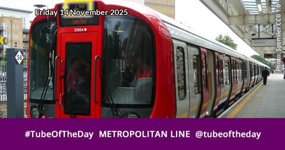 Photo of Metropolitan Line train overlaid with the date, plus the following text underneath the photo: #TubeOfTheDay METROPOLITAN LINE @tubeoftheday