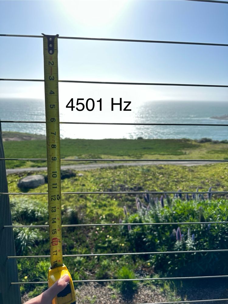 A fence with the wires 3 inches apart, matching to a frequency of 4501 Hertz