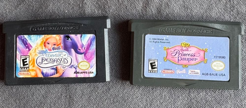 “barbie and the magic of pegasus” and “barbie princess and the pauper” gameboy advance cartridges