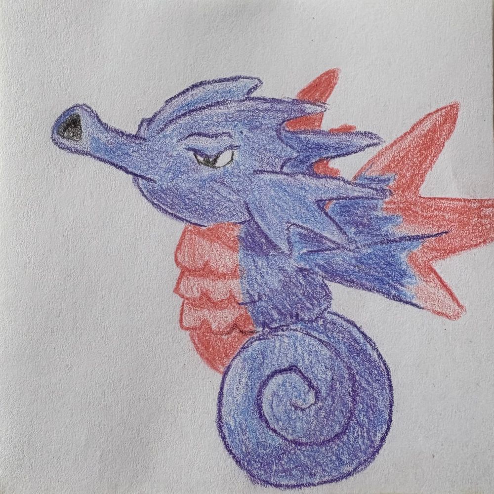 a sketch of a purple and pink seahorse pokémon.