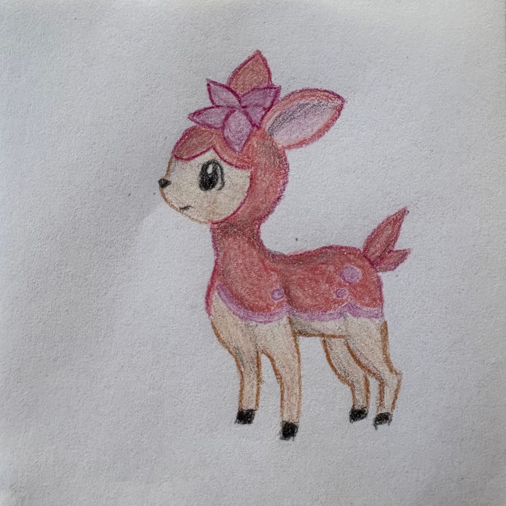 a sketch of a pink faun Pokémon.