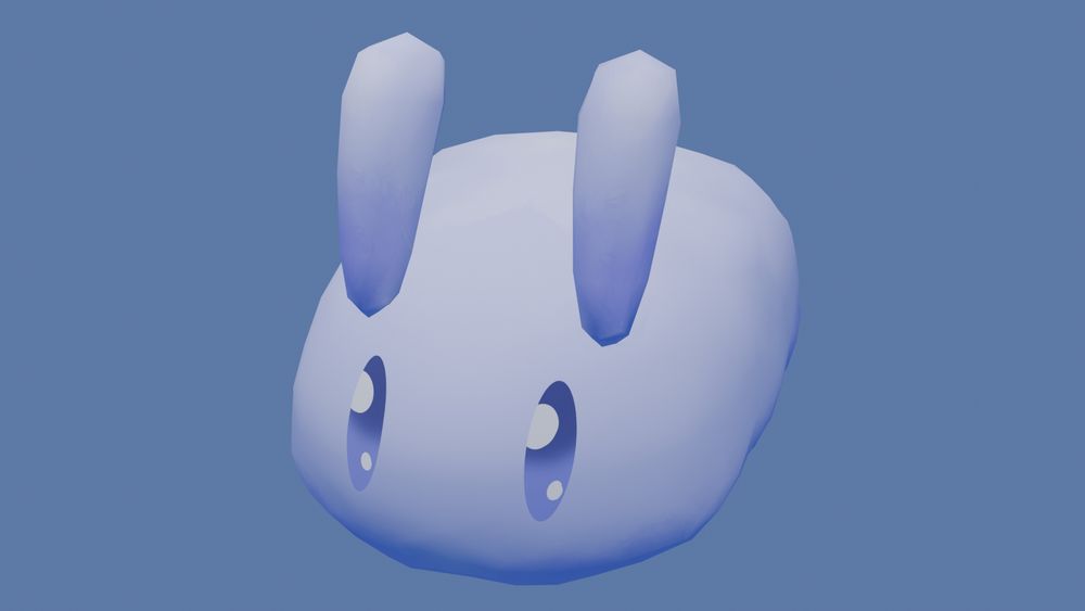 A periwinkle colored sea bunny with the biggest purple eyes you've ever done seen. It floats in an ocean of light blue. LOOK HOW CUTE. AAAAAAWWWWWWW.