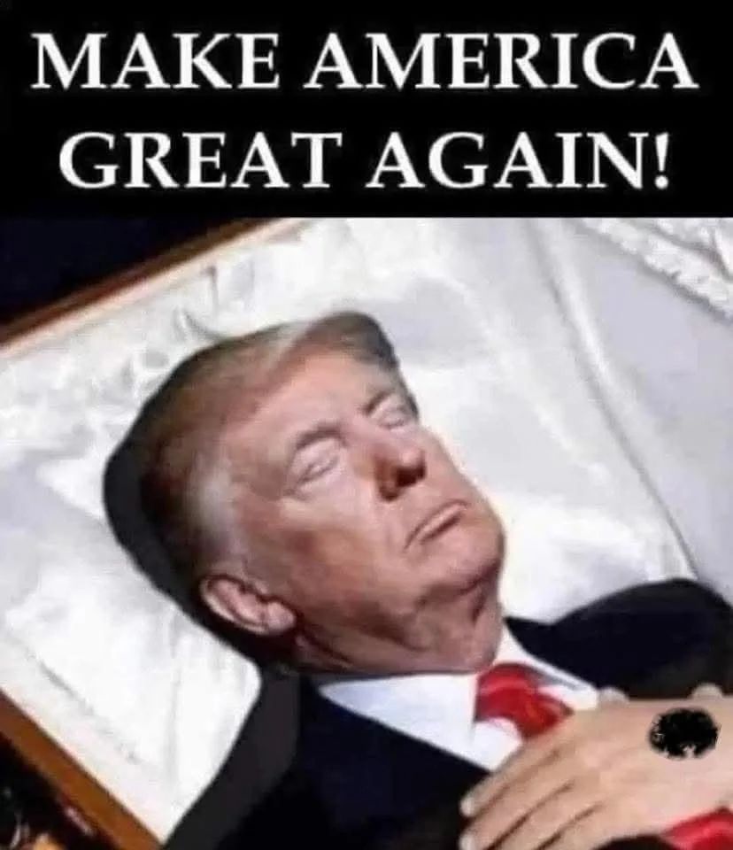 text: make america great again!

pic: Trump dead in his coffin