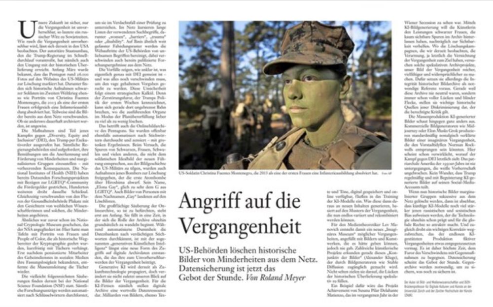 Screenshot der digitalen FAS mit dem Artikel, Überschrift: Angriff auf die Vergangenheit