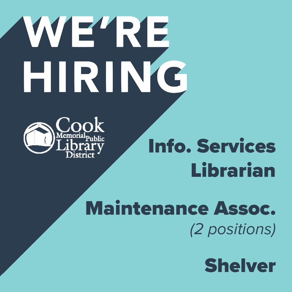 We're hiring for Information Services Librarian, two Maintenance Associate positions, and a Shelver position.