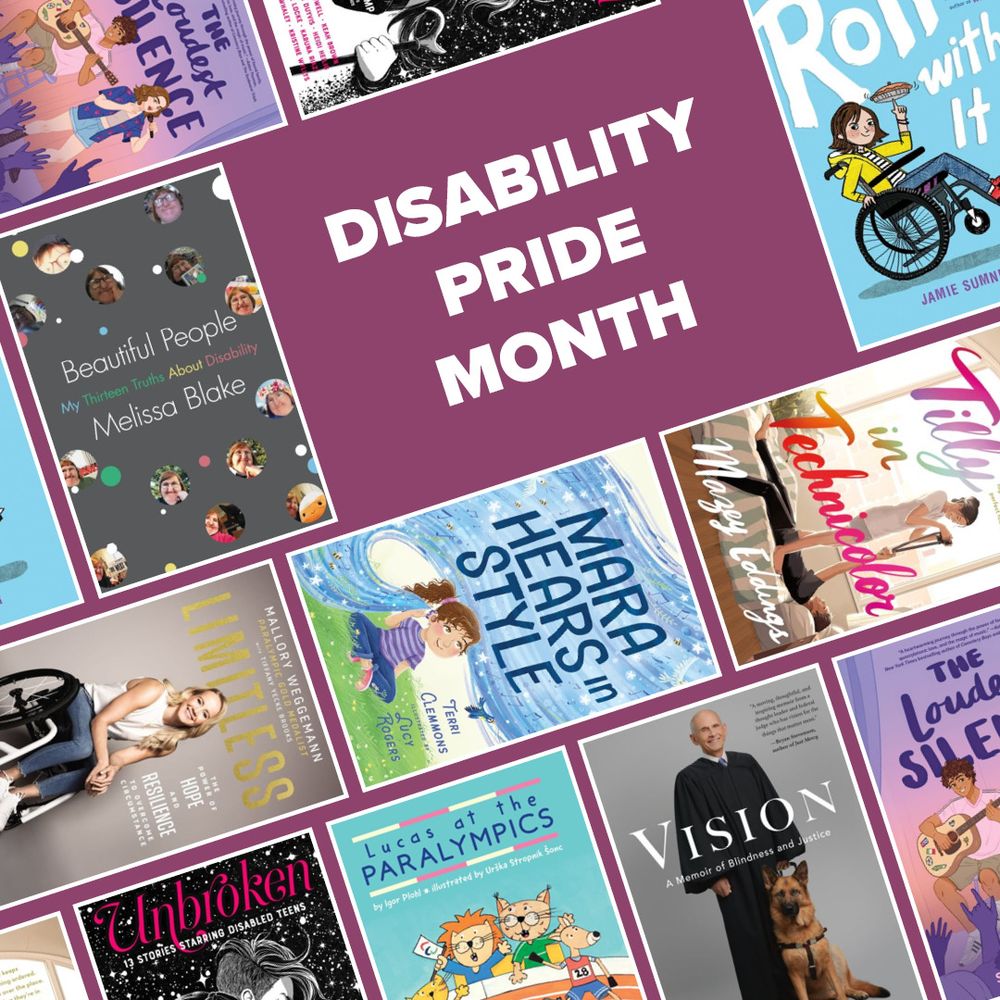 A grid of books for Disability Pride Month.