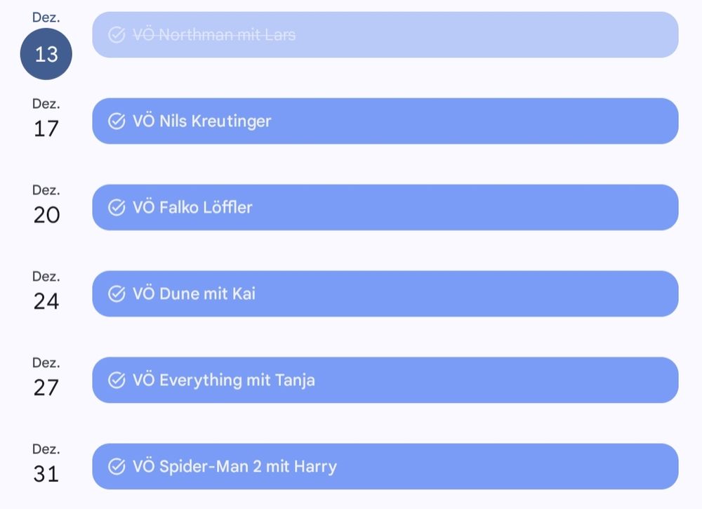Auszug aus meinem Veröffentlichungskalender, Text im Post.