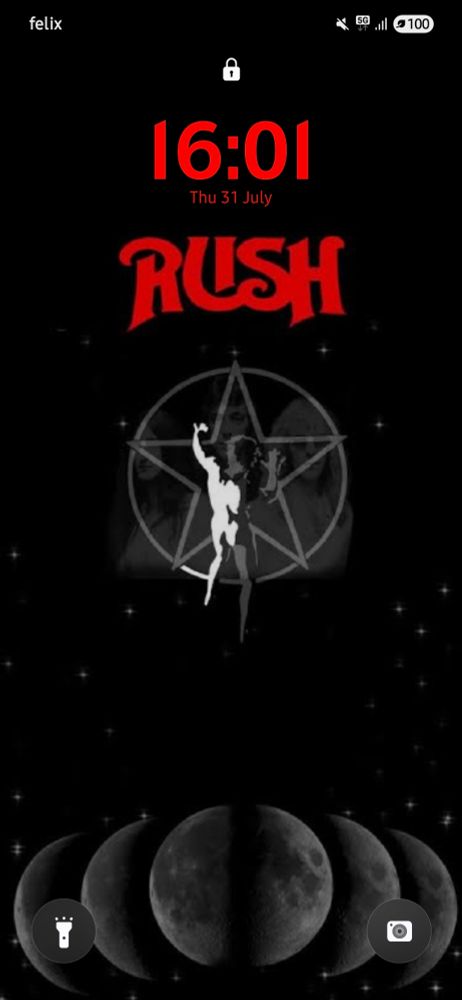 Tinywires' phone lock screen, depicting the Rush starman logo 