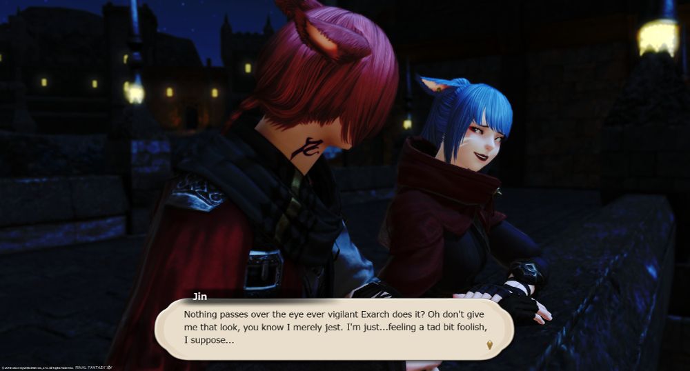 Jin: Nothing passes over the eye of the ever vigilant Exarch does it? Oh don't give me that look, you know I merely jest. I'm just...feeling a tad bit foolish, I suppose...