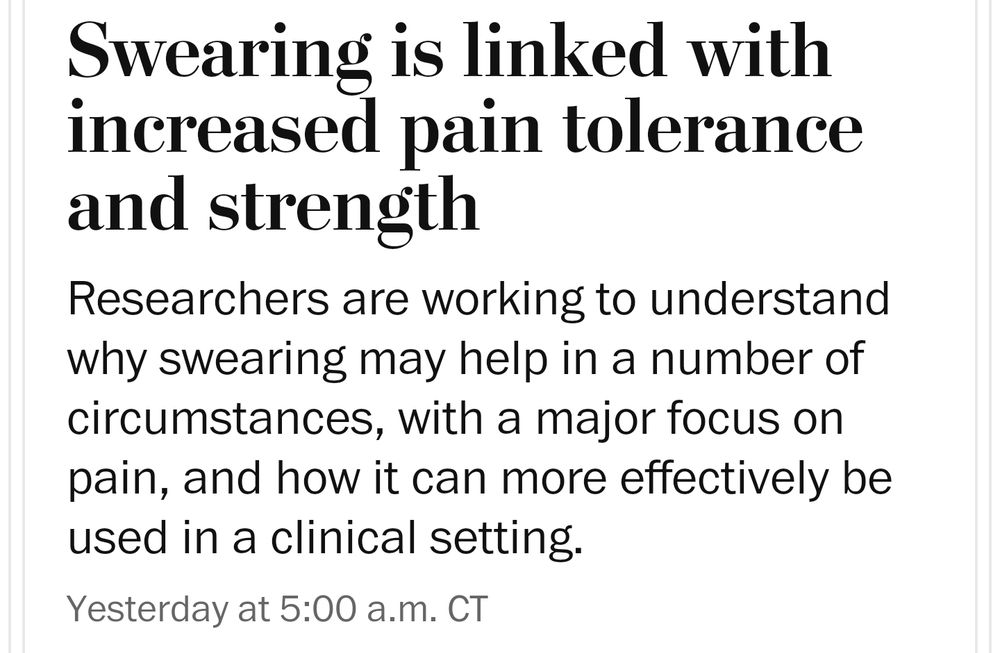 Headline: Swearing is linked with increased pain tolerance and strength