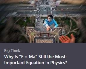 Thumbnail from an article titled "Why is F=ma still the most important equation in physics?" The image shows a first-person perspective of a child falling off the Eiffel Tower, like Hans Gruber falling off Nakatomi Plaza.