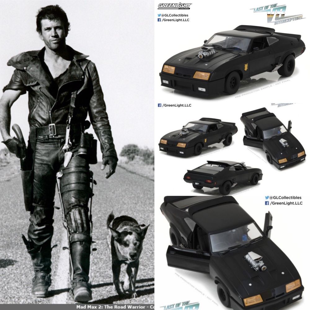 Mad Max, Dogmeat, and Various views of a model of the V8 Interceptor car