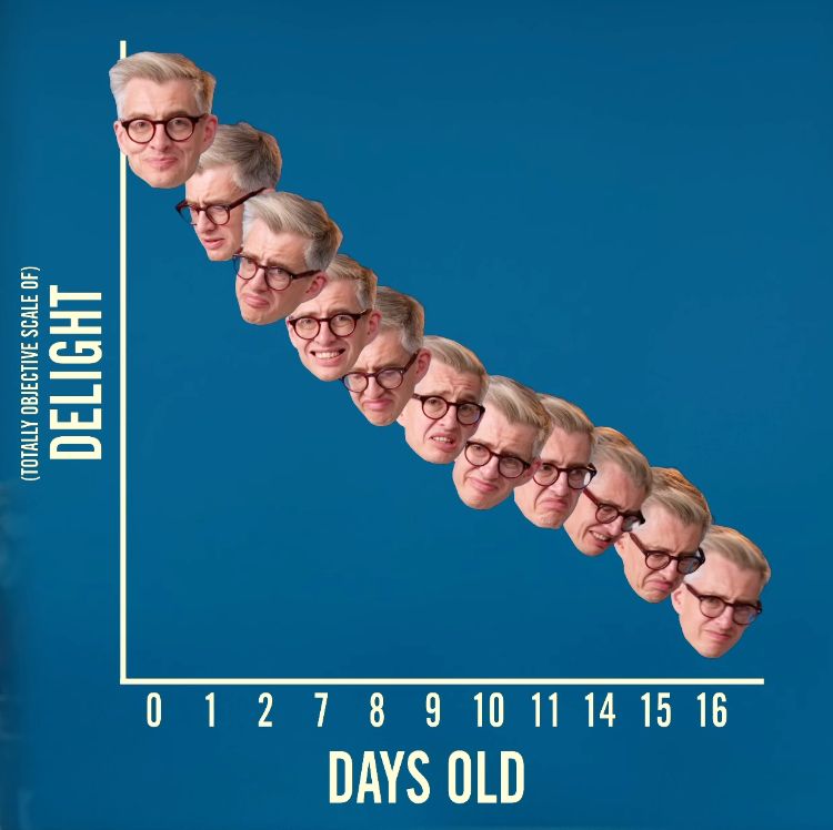 Screenshot from James Hoffmans video showing a standard line graph except the line is his versions of his face