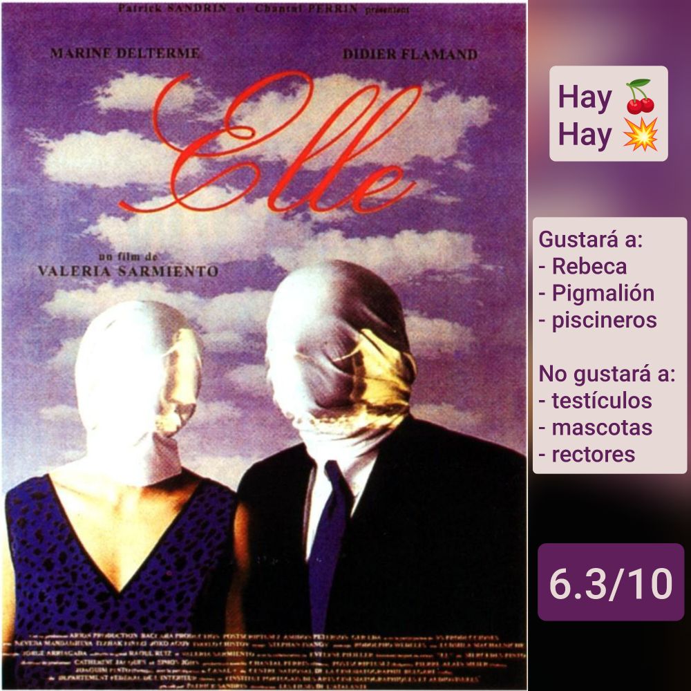 Carátula de «Elle» (Francia 1995) de Valeria Sarmiento

Hay tetas. Hay tiros

Gustará a: Rebeca, Pigmalión, piscineros
No gustará a: testículos, mascotas, rectores

6.3/10