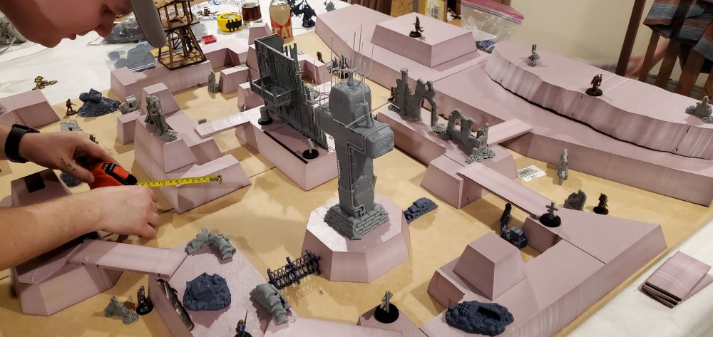 Trench Crusade miniatures game, foamboard trenches and resin scatter terrain pieces. The Sultanate face heretic forces.
