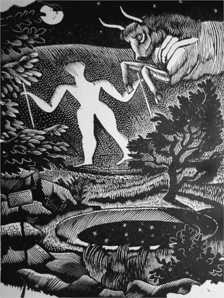 Woodcut of the Long Man of Wilmington by Eric Ravilious