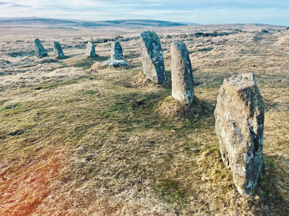 Scorhill Stone Circle in Devon in the spring 