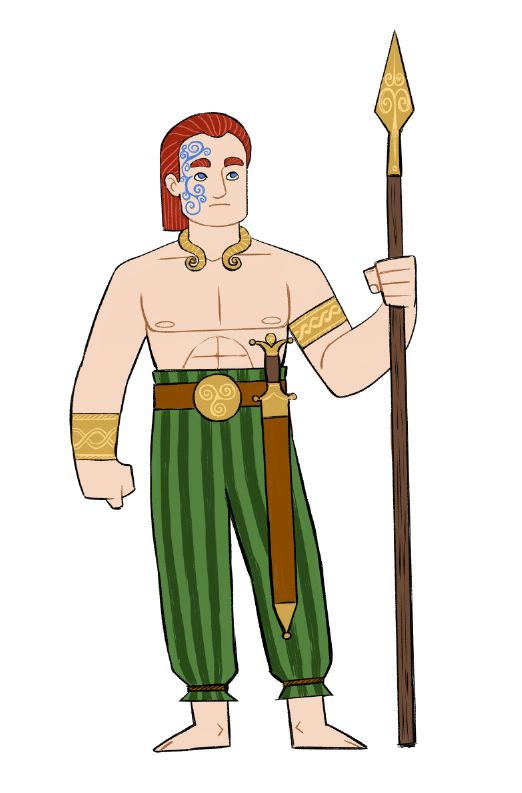 The Irish legendary hero Cú Chulainn, done in the style of the animation studio Cartoon Saloon