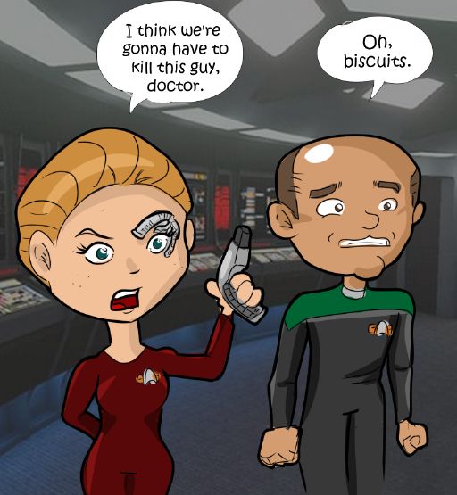 Seven and Doctor from Voyager doing the thing 'cause I'm super into Trek rn.