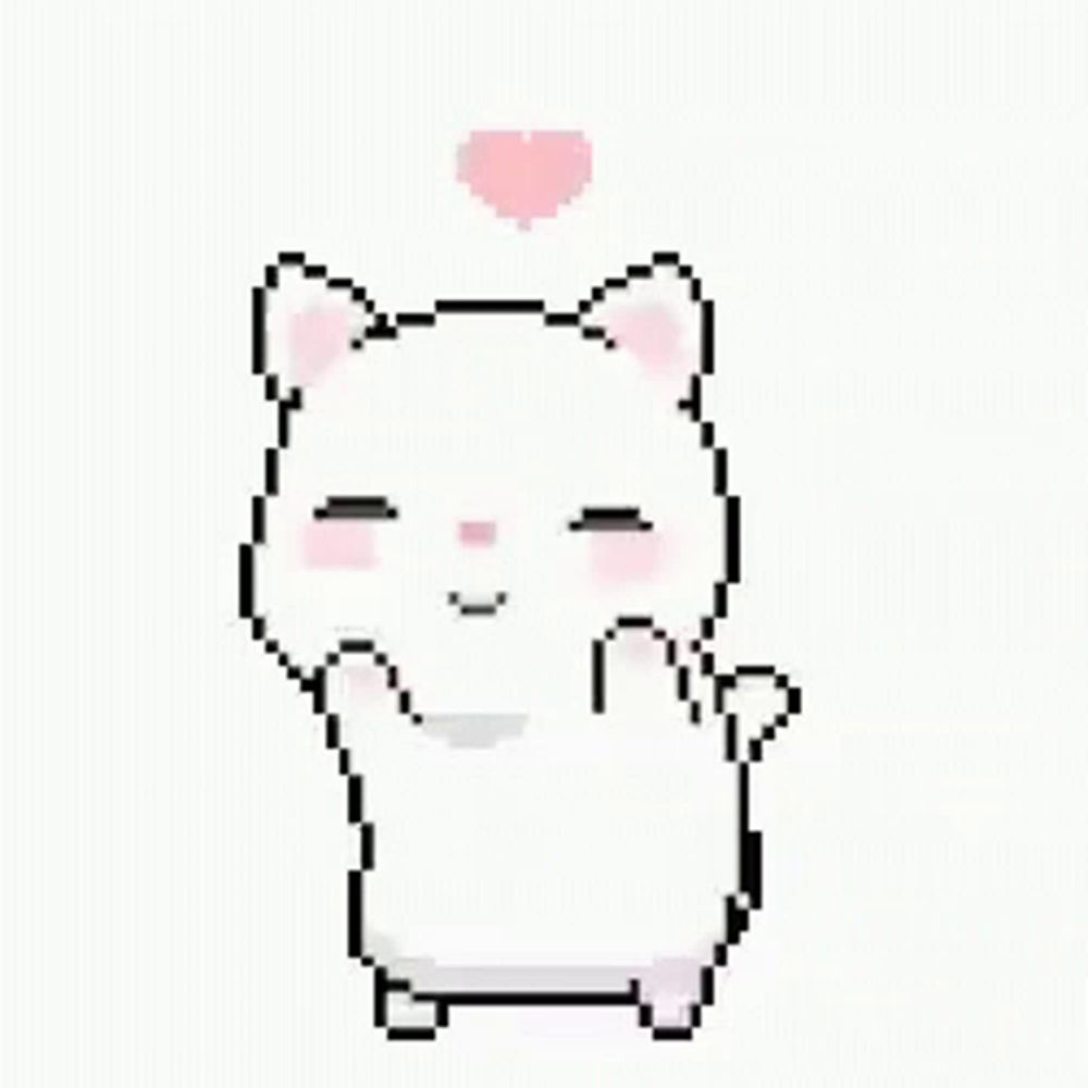 a pixel art illustration of a white cat with a pink heart above its head .