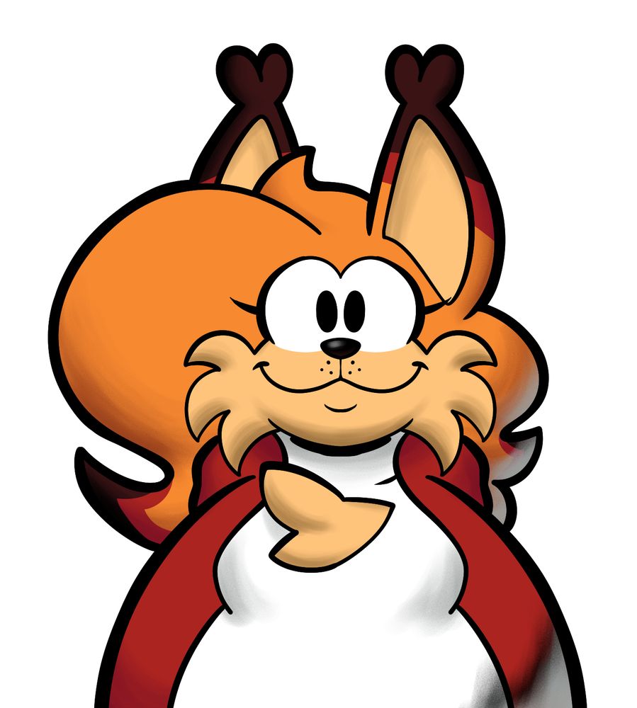 A bust shot of Pawki, an anthropomorphic Bobcat character inspired by Bubsy T. Bobcat, in a style inspired by Masanori Sato's work for the Mario & Luigi RPG series.