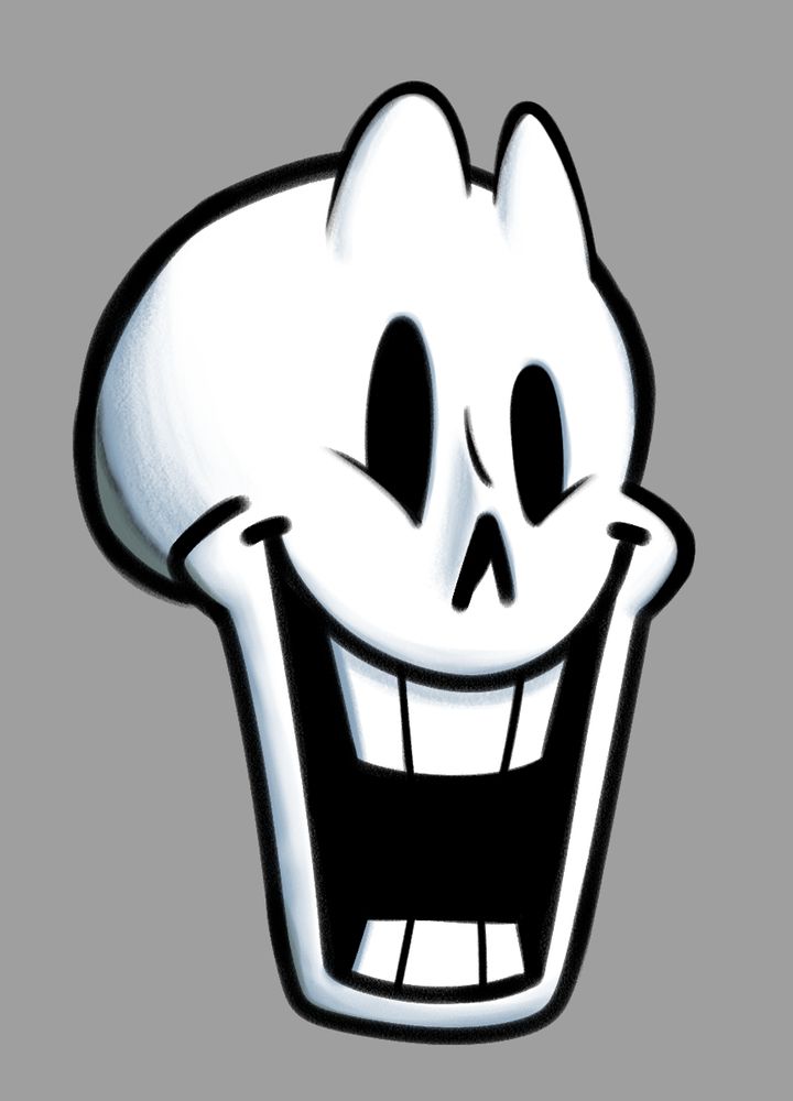 Headshot of Papyrus from Undertale in a style inspired by Masanori Sato's work for the Mario & Luigi RPG series.