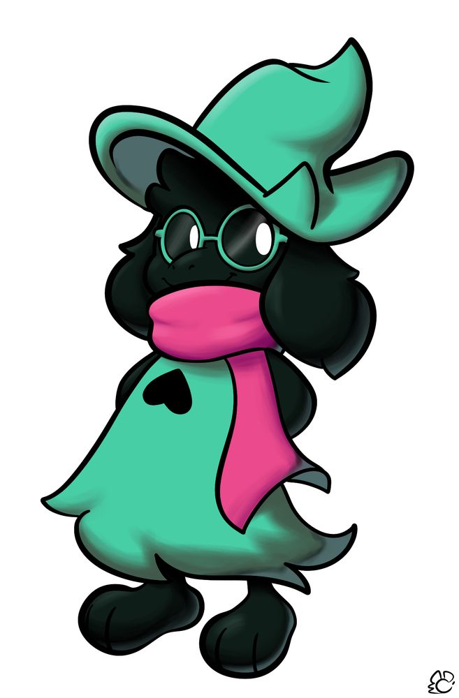 Ralsei from Deltarune, sporting his hat and dark "disguised" design in a style inspired by Masanori Sato's work for the Mario & Luigi RPG series.