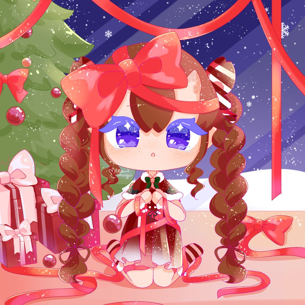 Twilight mercy tangled in Christmas ribbon 