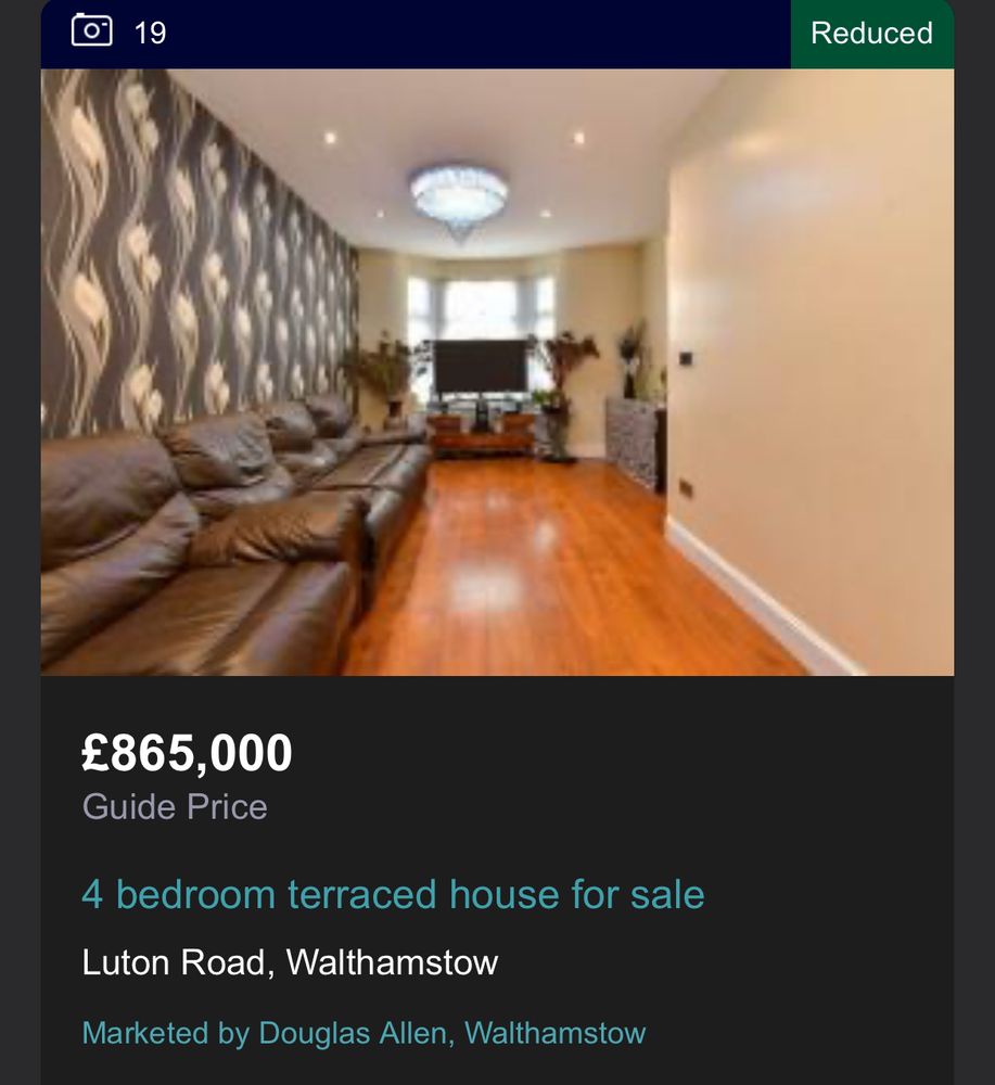 A house in Walthamstow on the market for £865k