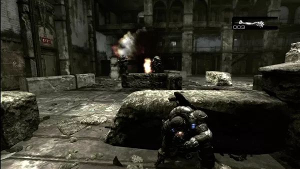 A Gears of War screenshot. I genuinely can't tell what's happening, and there's no HUD, so it's probably a marketing shot. 