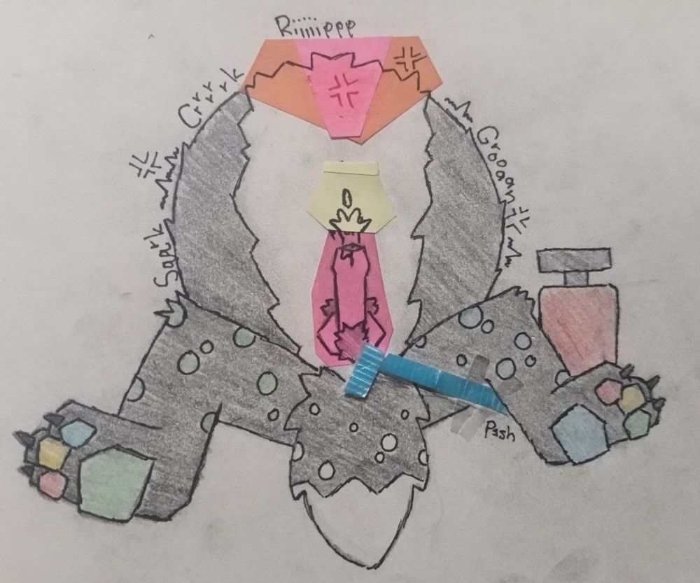 Same image as before, with an overly inflated taut wolf balloon, and a tire pump sitting nearby. Main difference is cum coats the underside of his belly, and is leaked a little bit on his penis.