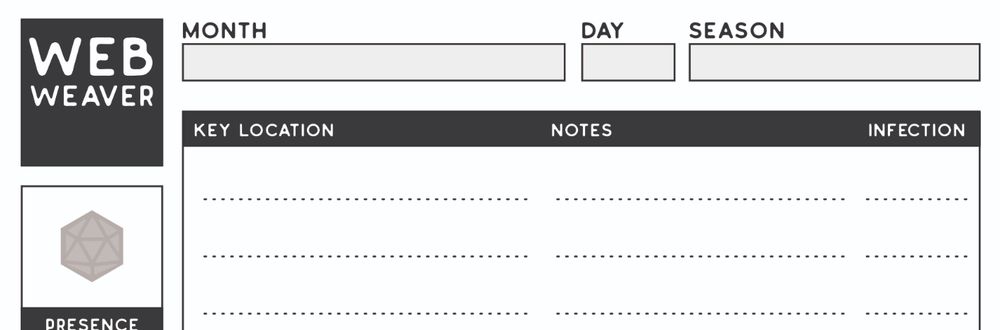 A screenshot of the top-portion of one of the iterations of the referee sheet's design for the TTRPG, Bug & Claw.
